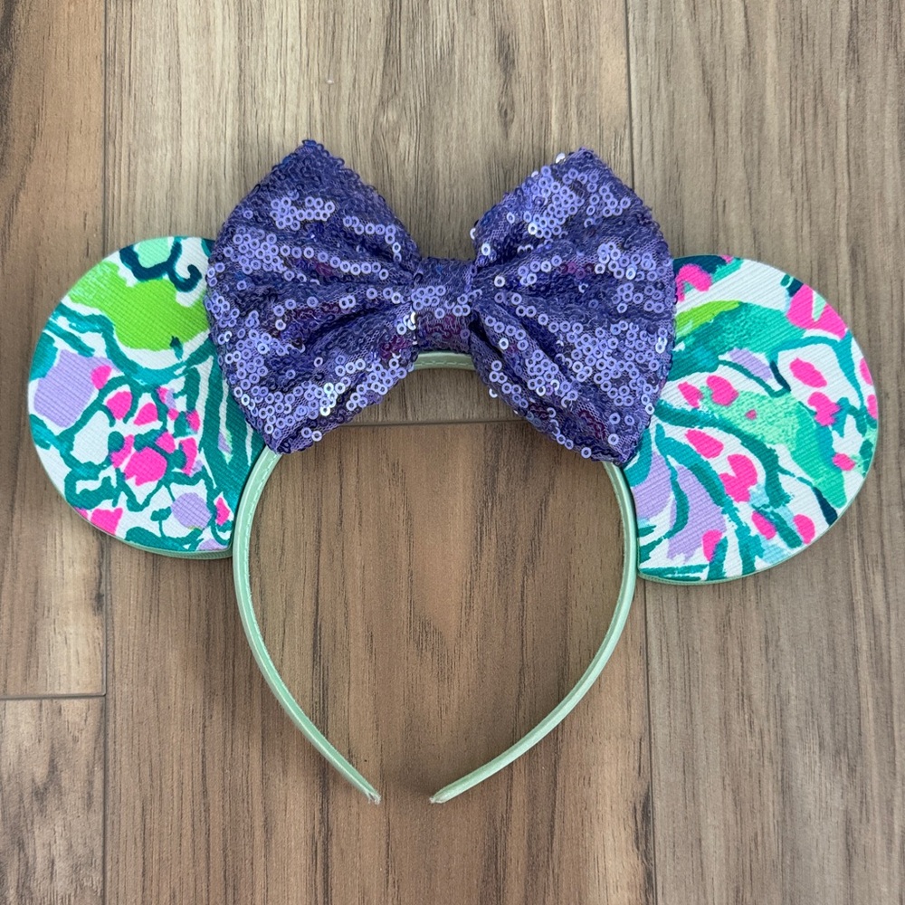 Colorful Mouse Ears Headband with Purple Sequin Bow